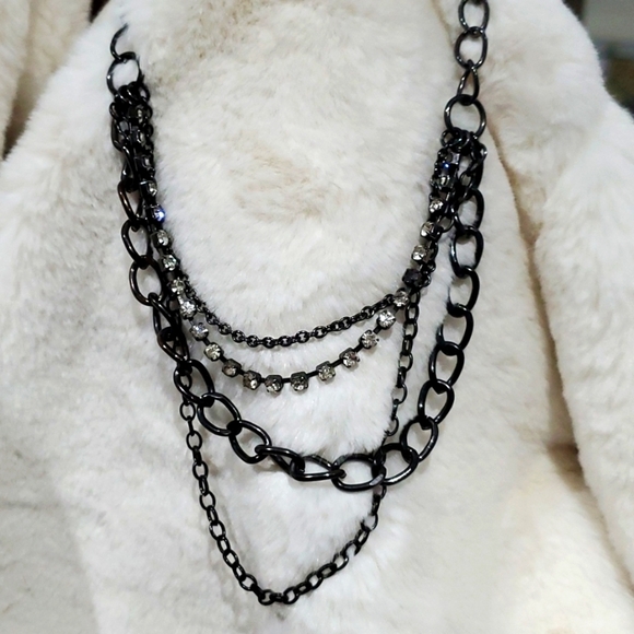 MULTISTRAND NECKLACE BLACK SILVER - Picture 1 of 7